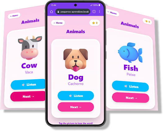 Tela do app: categoria Animais