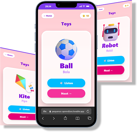 Tela do app: categoria Brinquedos