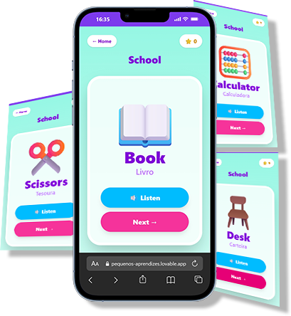 Tela do app: categoria Escola